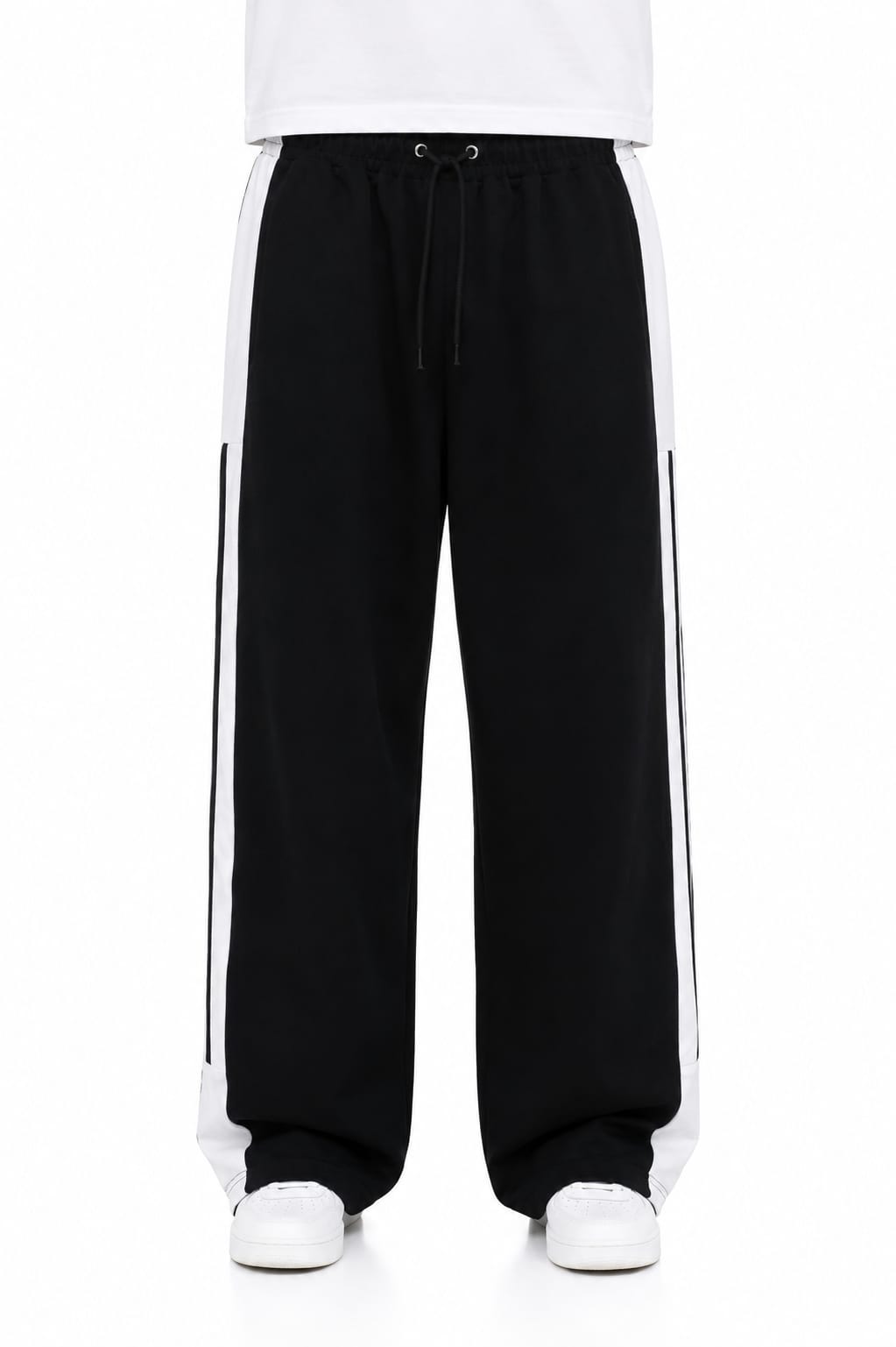 Relaxed Fit Contrast Panel Black Strip Trousers