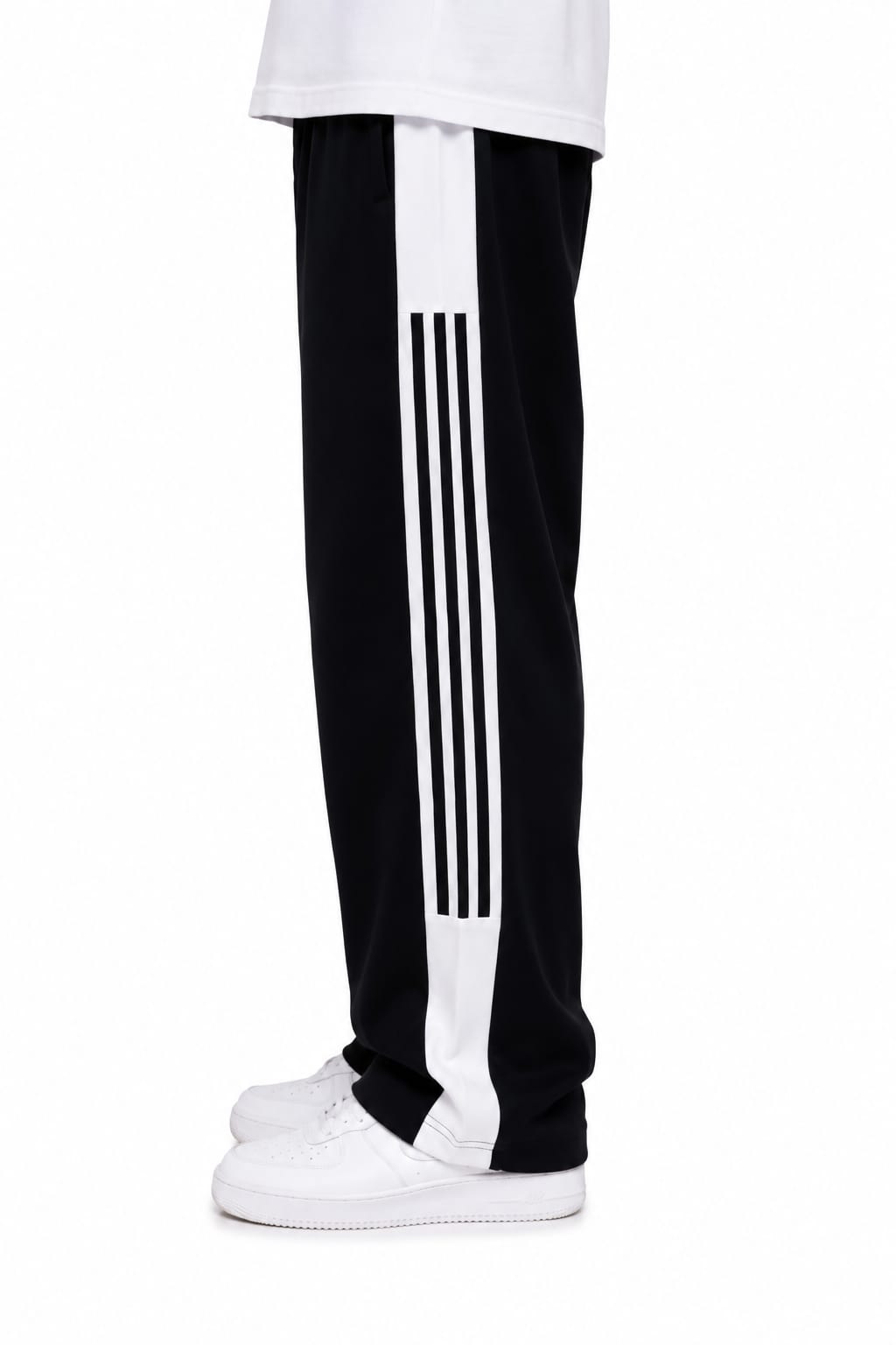 Relaxed Fit Contrast Panel Black Strip Trousers